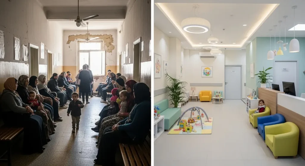 Comparaison hôpital public et clinique privée pour consultation pédiatrique au Maroc