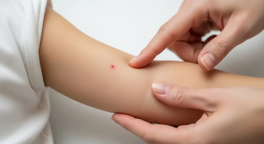 Légère rougeur au point d'injection après le vaccin Varivax chez un enfant, effet secondaire bénin