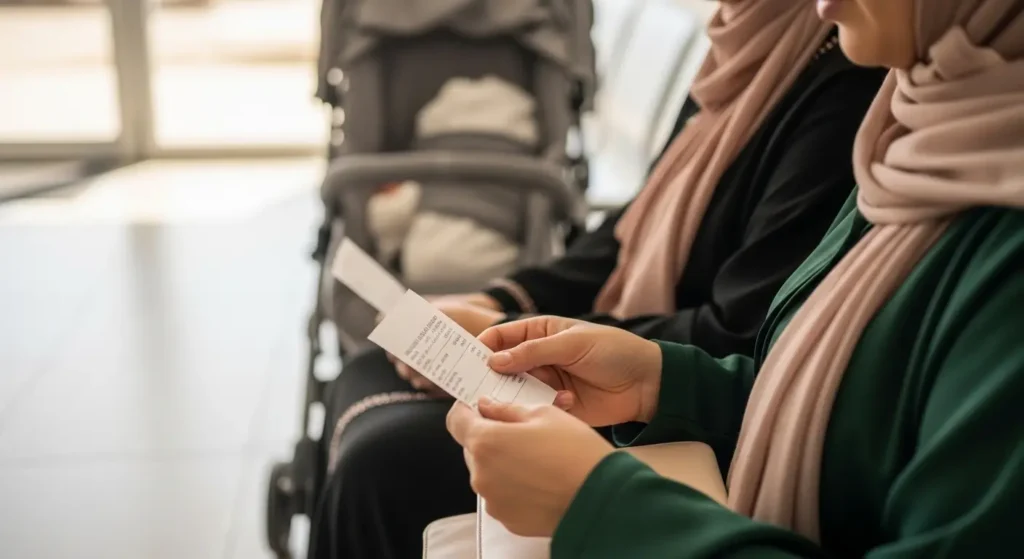 Prix Ostéopathe Bébé au Maroc - Mère marocaine tenant une facture de consultation ostéopathique pour son bébé