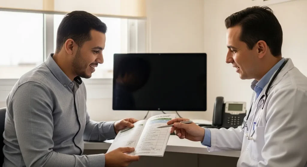 Parent marocain consultant un pédiatre pour le carnet de vaccination de son enfant
